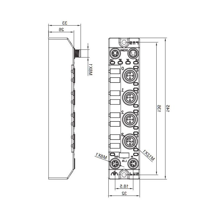 EtherCAT protocol, M12 interface, 8DI/DO configurable, PNP, compact, Remote module, 006EA1