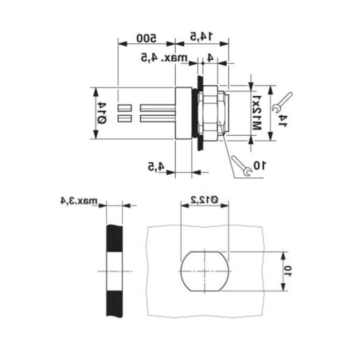 M8 4Pin, straight female, flange socket, plate mounted, 63SA41-XXX