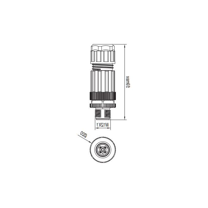 M12 4Pin, male straight, in-line connection, Y-splitter, 64FX21