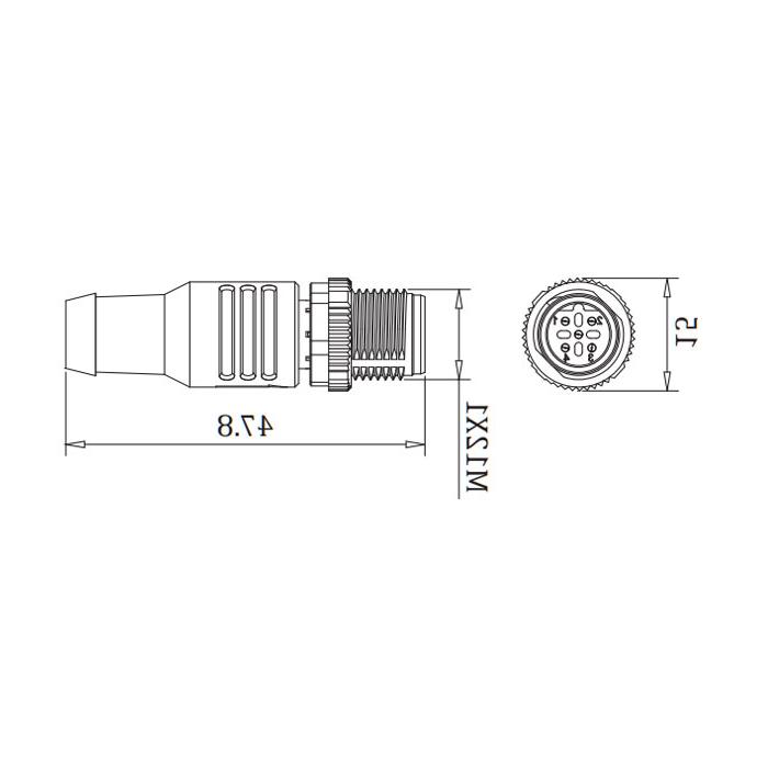 M12 5Pin straight male, B-coded, Profibus bus terminal resistor, 0C4R11