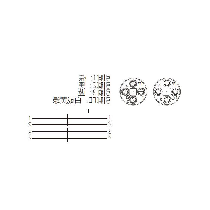 M12 4Pin T-coded, female straight turn male straight, double end pre-cast PVC non-flexible cable, grey sheath, 64TD01-XXX