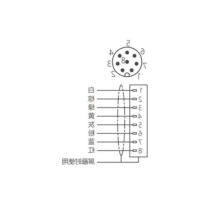 M8 8Pin, straight male, single-end precast PUR flexible cable, shielded, black色护套、63S761-XXX