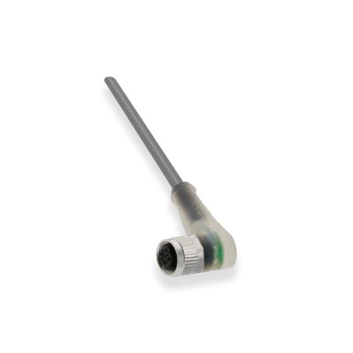 M12 5Pin, pin 5 gray, female 90°, LED light, single end pre-cast PVC non-flexible cable, gray sheathing, 64S303-XXX