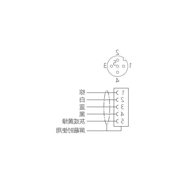 M12 5Pin, pin 5 gray, female 90°, single-ended pre-cast PVC non-flexible cable, shielded, gray sheathed, 64S287-XXX